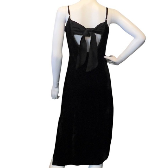 Band Of The Free Girl Crush Black Velvet Midi Dress Small Ribbon Tie Slit Glam - Picture 4 of 10